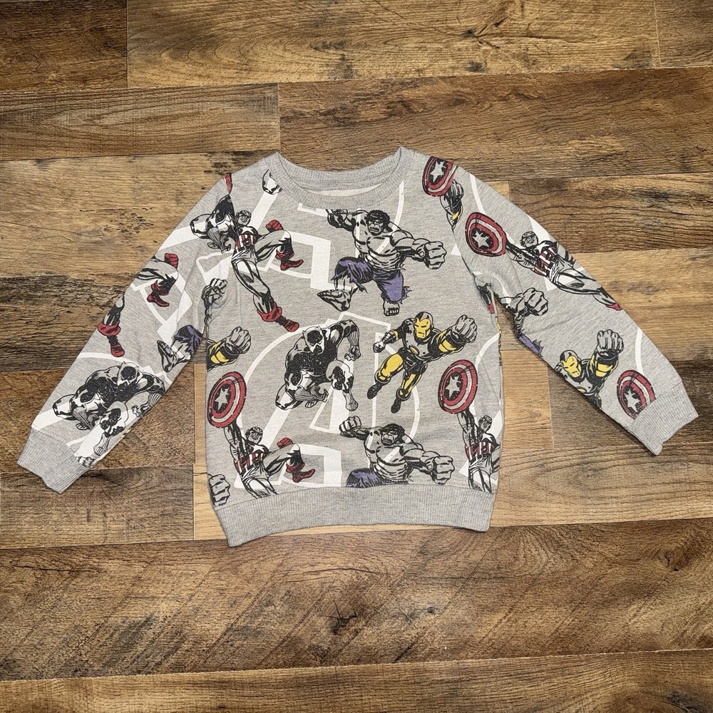 Marvel Gray Sweatshirt Comic Avengers Hulk Hero America Graphic Size 4T